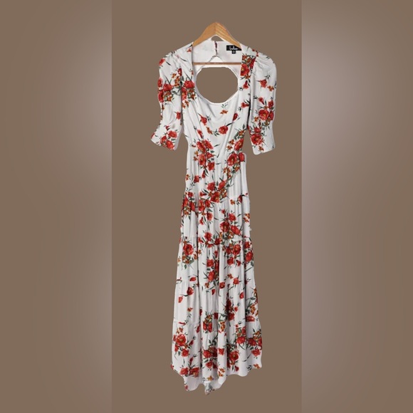 Lulus Frolic With Me White Floral Print Tie-back Tiered Maxi Dress - Size M - Picture 2 of 6
